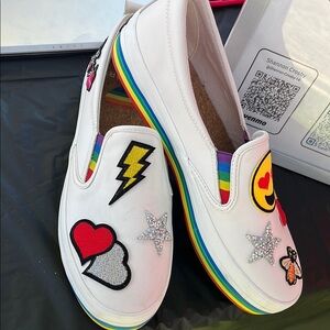 White and Blue Casual Sneakers with Fun Graphics